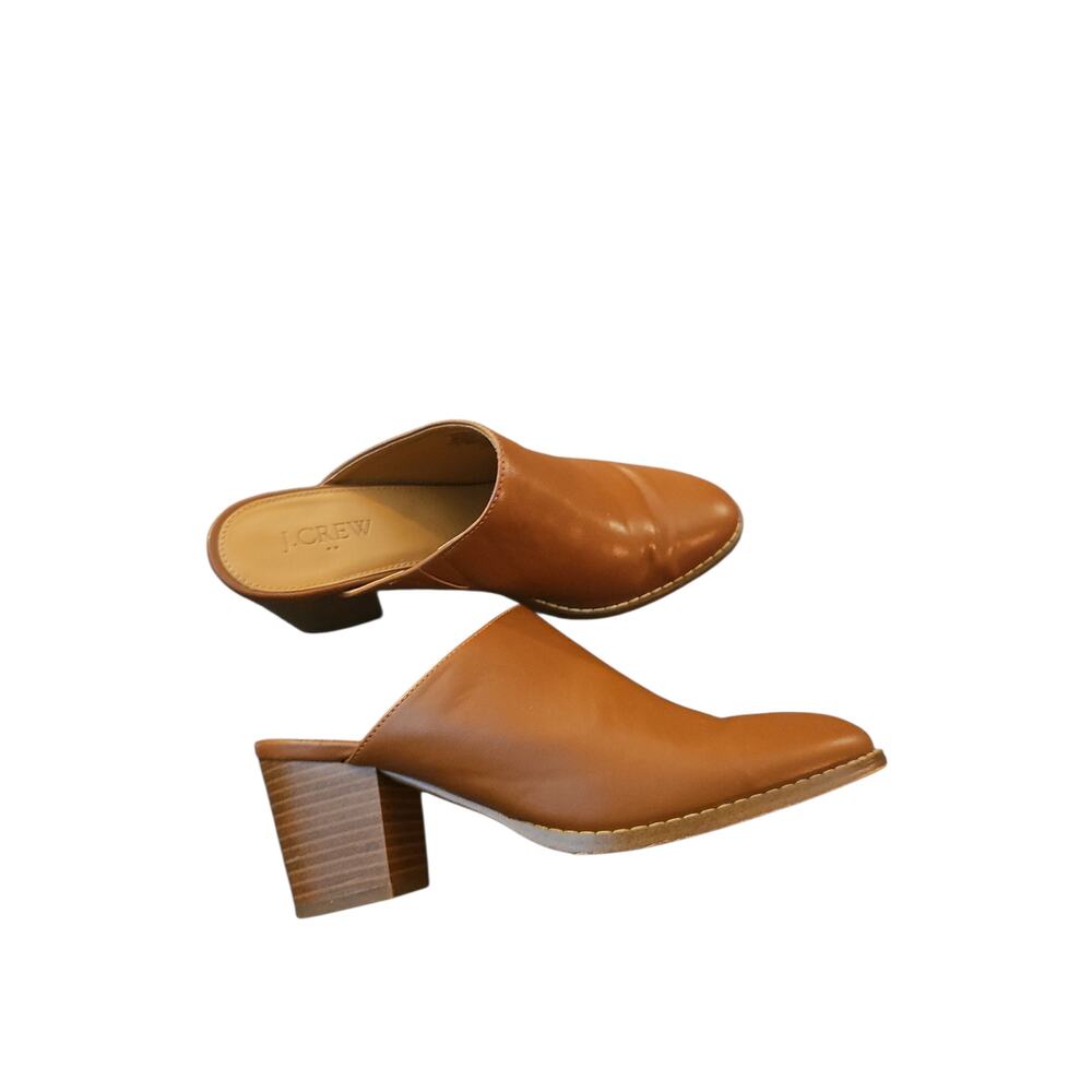 J. Crew brown leather heeled mules slip on sz 8 shoes - Picture 2 of 6